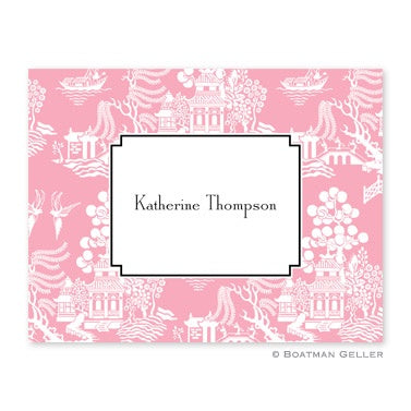 Personalized Folded Note Cards Chinoiserie Pink - Boatman Geller