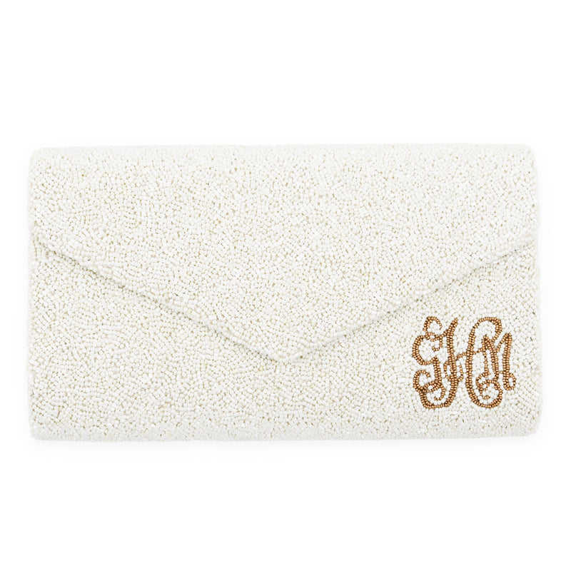 Envelope Custom Beaded Monogram Clutch - Solid Color