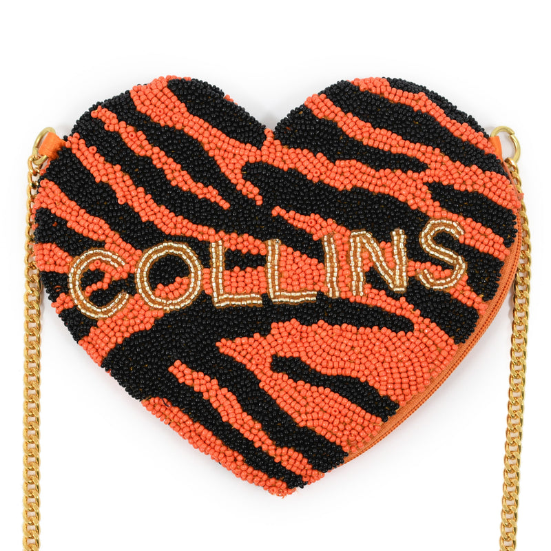 Custom Beaded Tiger Stripe Heart Purse – You Choose the Colors