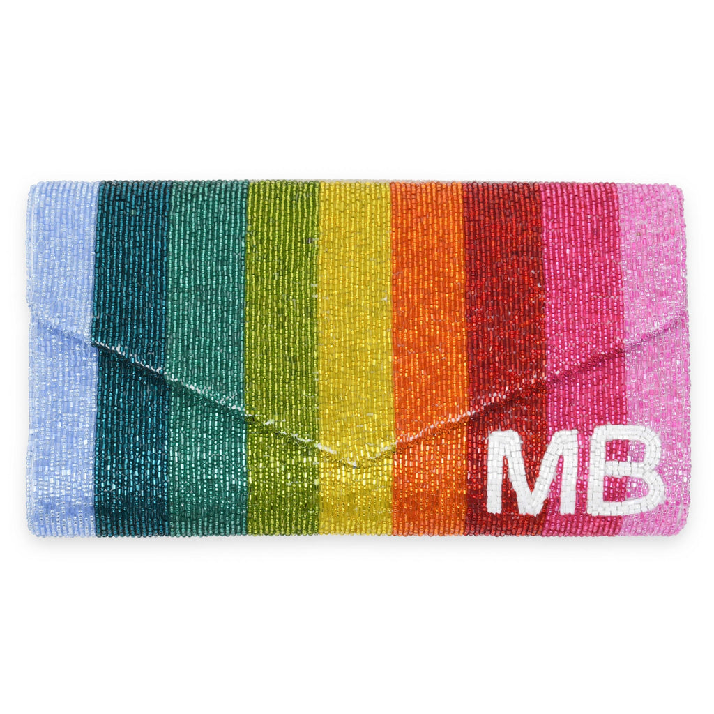 Envelope Beaded Monogram Clutch - Metallic Rainbow