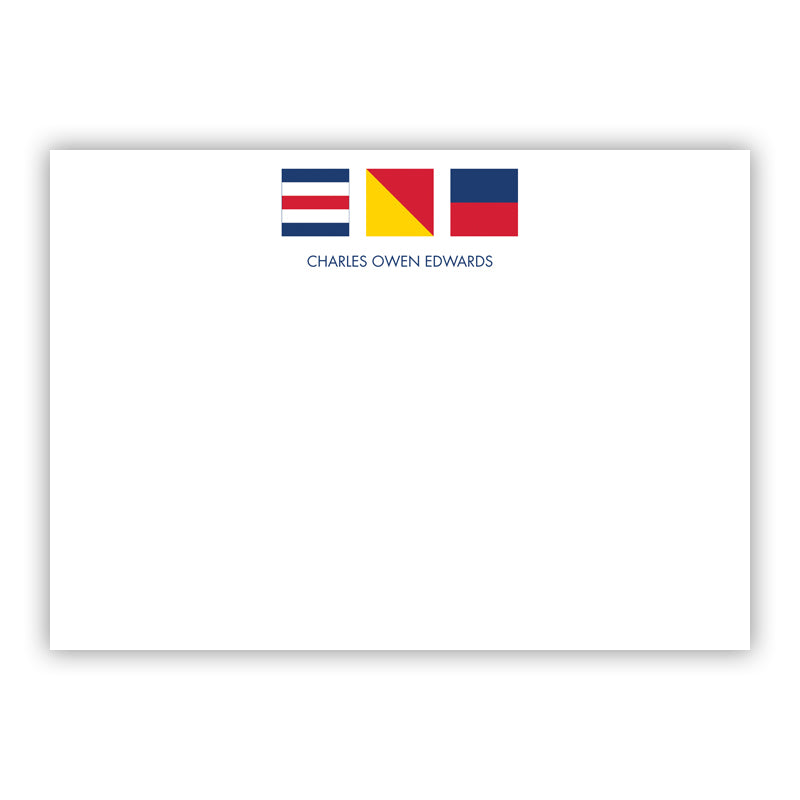 Nautical Flag Monogram Flat Note Card - Boatman Geller