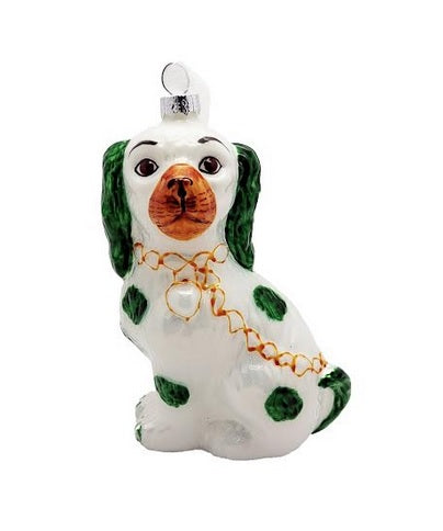 Staffordshire Dog Ornament - Green and White