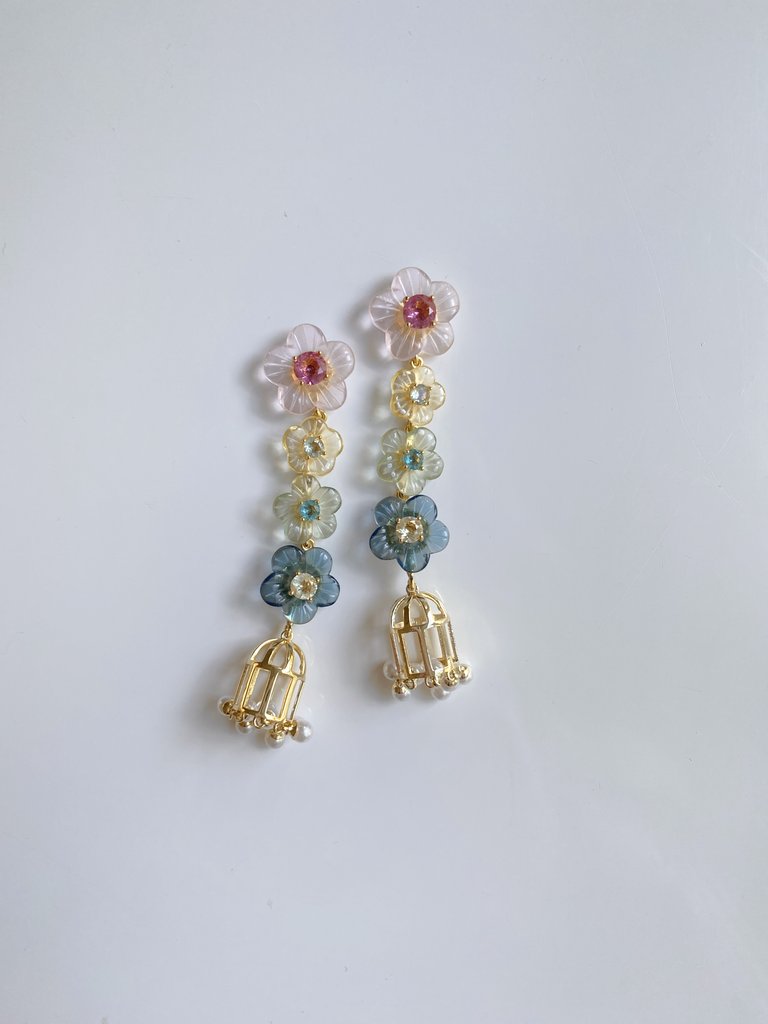 BLOSSOM DROP AND PEARLY BIRD CAGE Earrings - Nicola Bathie