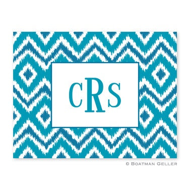 Personalized Folded Note Cards Ikat Turquoise - Boatman Geller