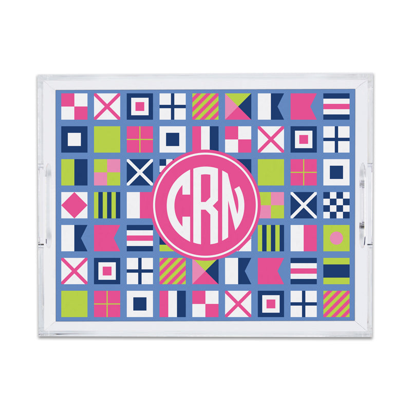 Monogram Lucite Tray Nautical Flags Pinks by Boatman Geller