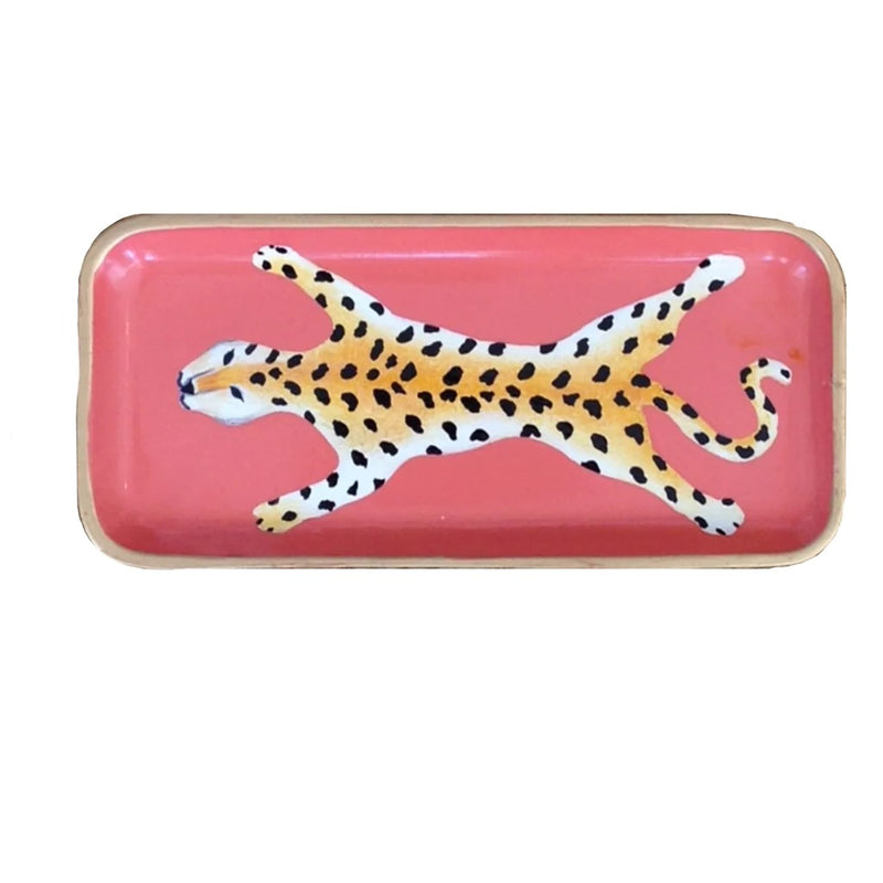 Orangefarbenes Leoparden-Tablett, klein – Dana Gibson