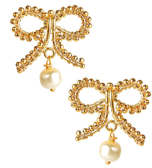 Little Bow Pearl Drop Earrings - Gold - Lisi Lerch