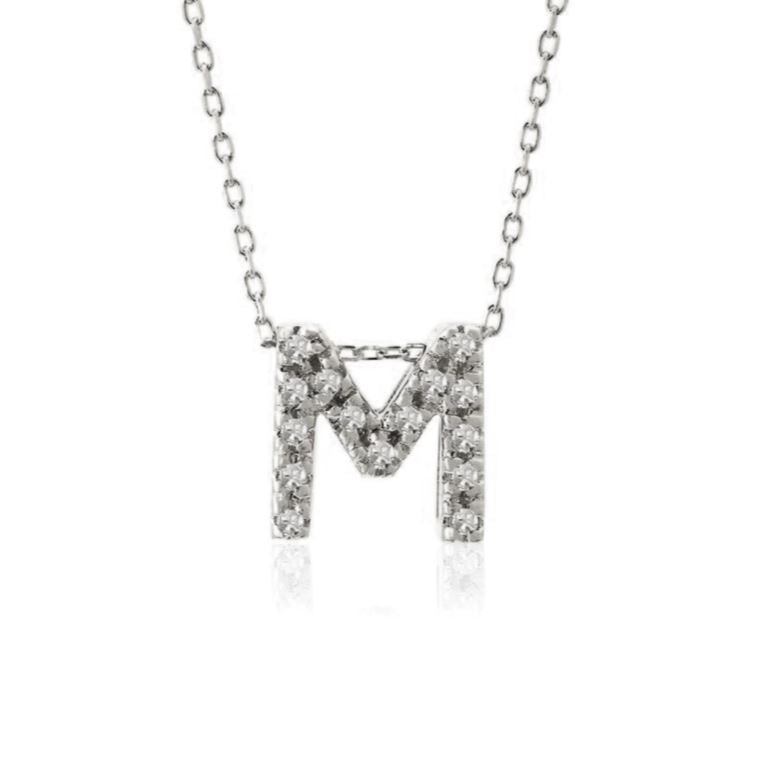 Halskette mit einzelnem Mikropavé-Diamant mit Initiale – Jane Basch