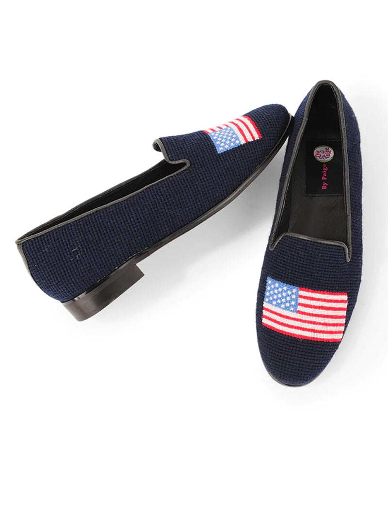 Nadelspitzen-Loafer für Damen mit amerikanischer Flagge – von Paige